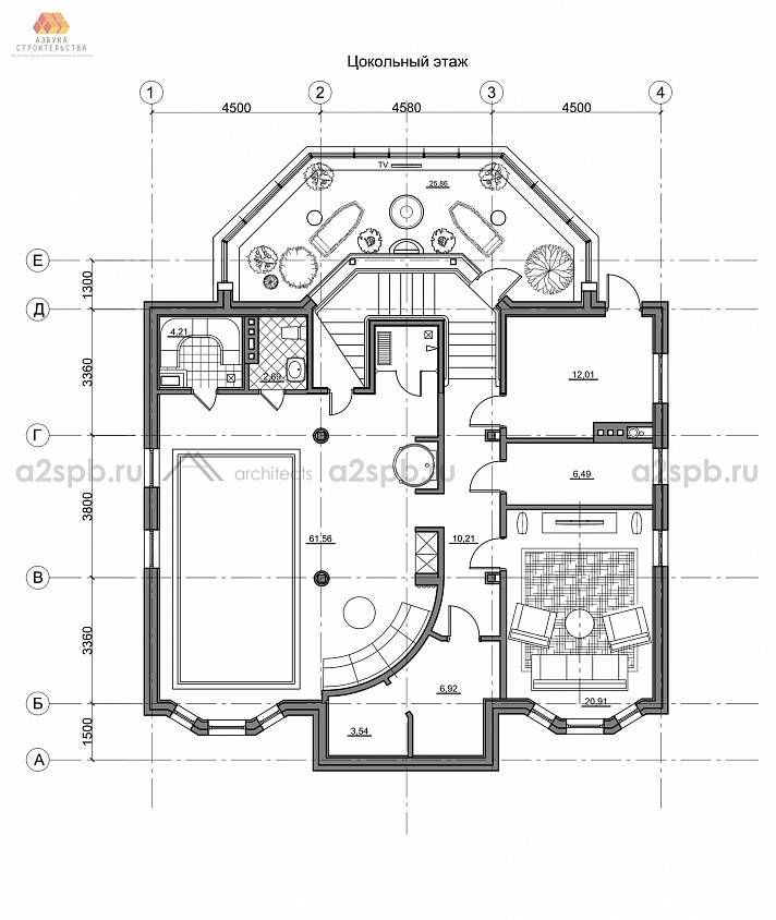 План цокольного этажа загородного дома в Вартемягах