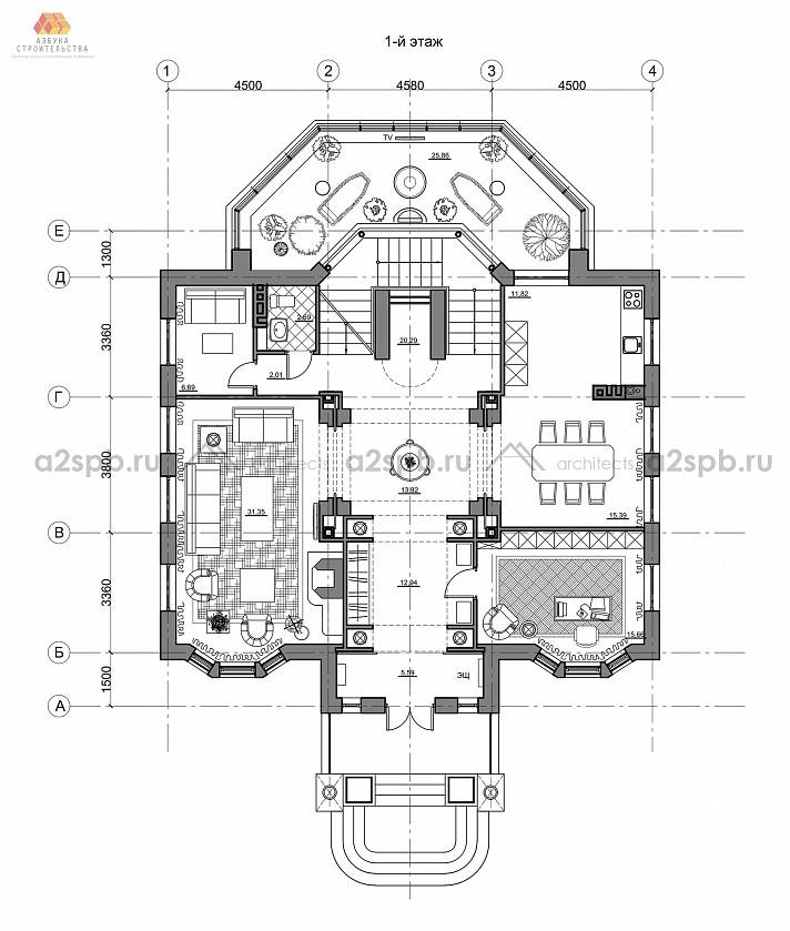 План 1 этажа загородного дома в Вартемягах
